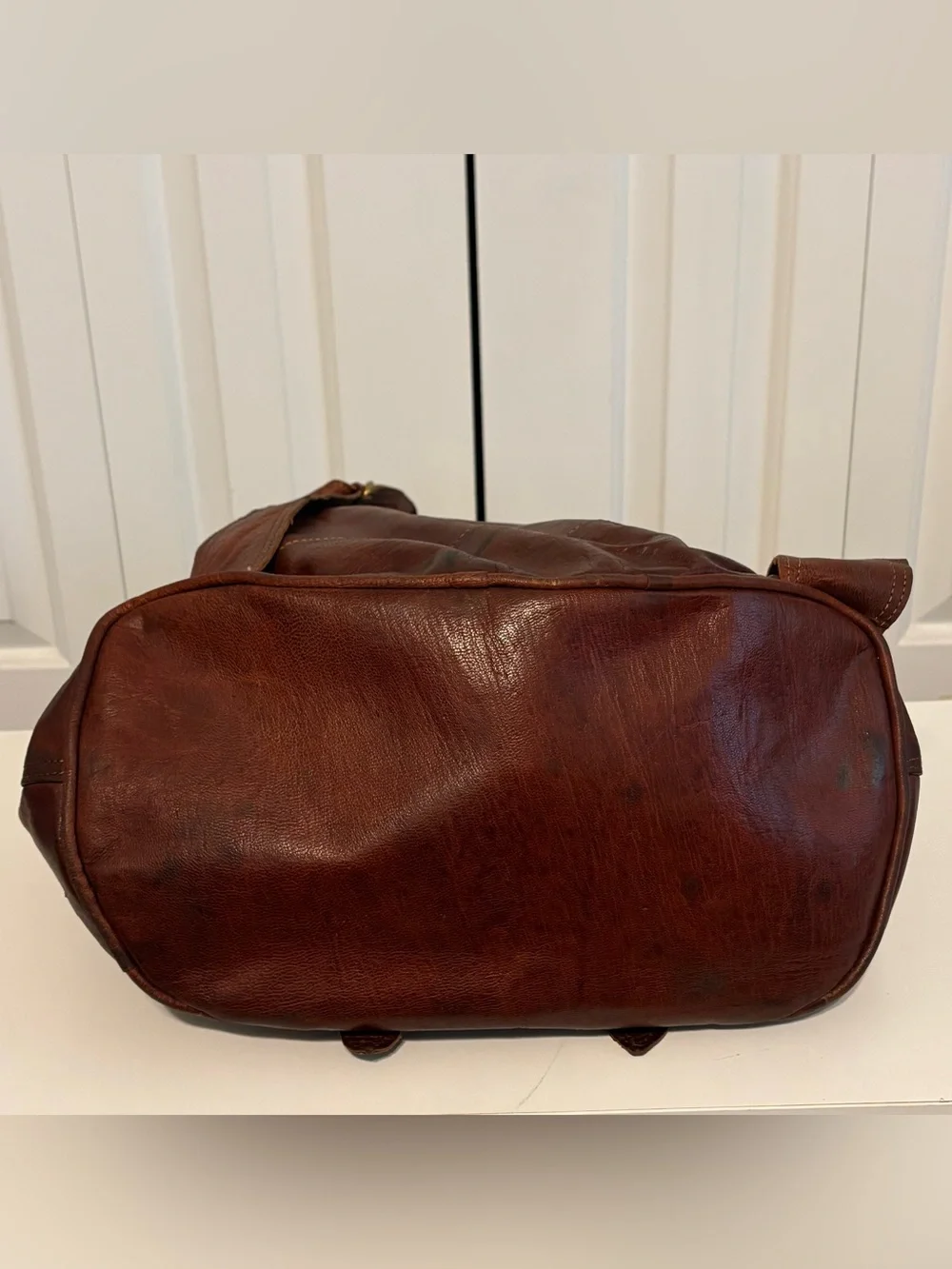 LARGE Vintage Chocolate Brown Soft Leather Drawstring/Buckle Front Backpack, EUC